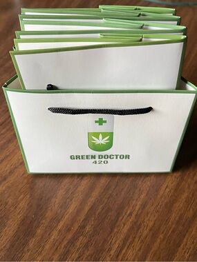 Green Doctor 420 Branded Small Gift Bags — White and Green (Set)
